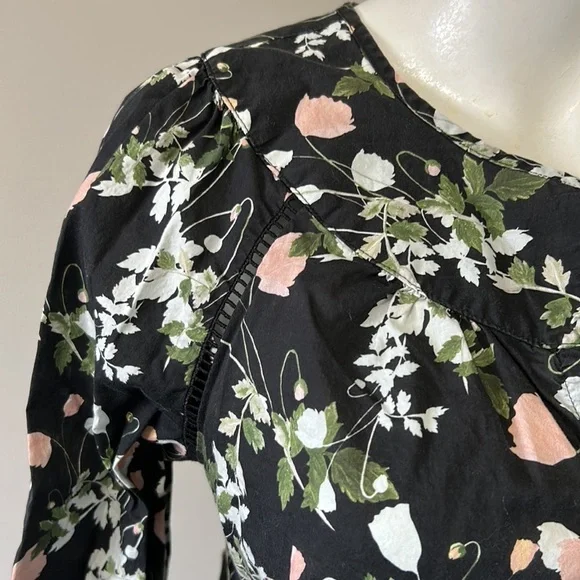 J Crew Point Sur Peasant Top Liberty London Art Fabric Poppy Dream Black Sz XS - Picture 6 of 16